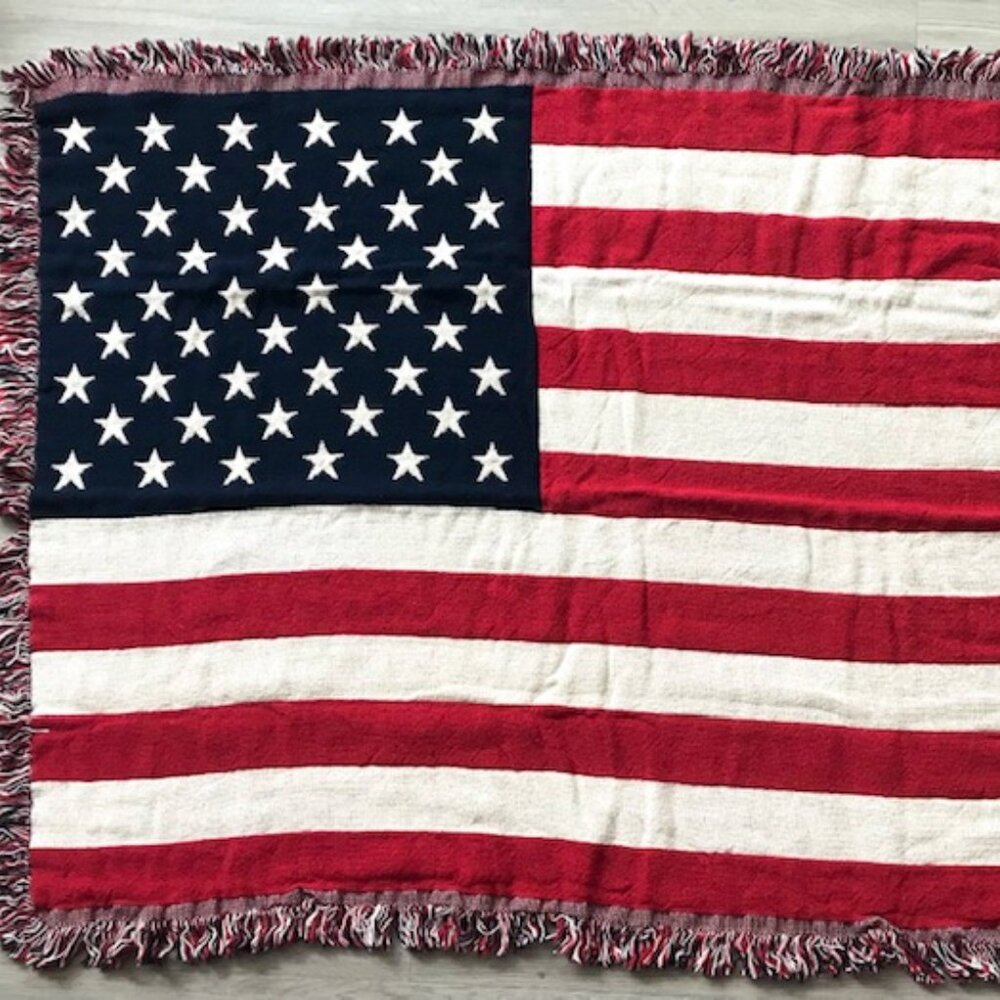 SIMPLY COUNTRY USA FLAG COTTON AFGHAN AMERICA'S 250 JULY 4th THROW BLANKET 39x47